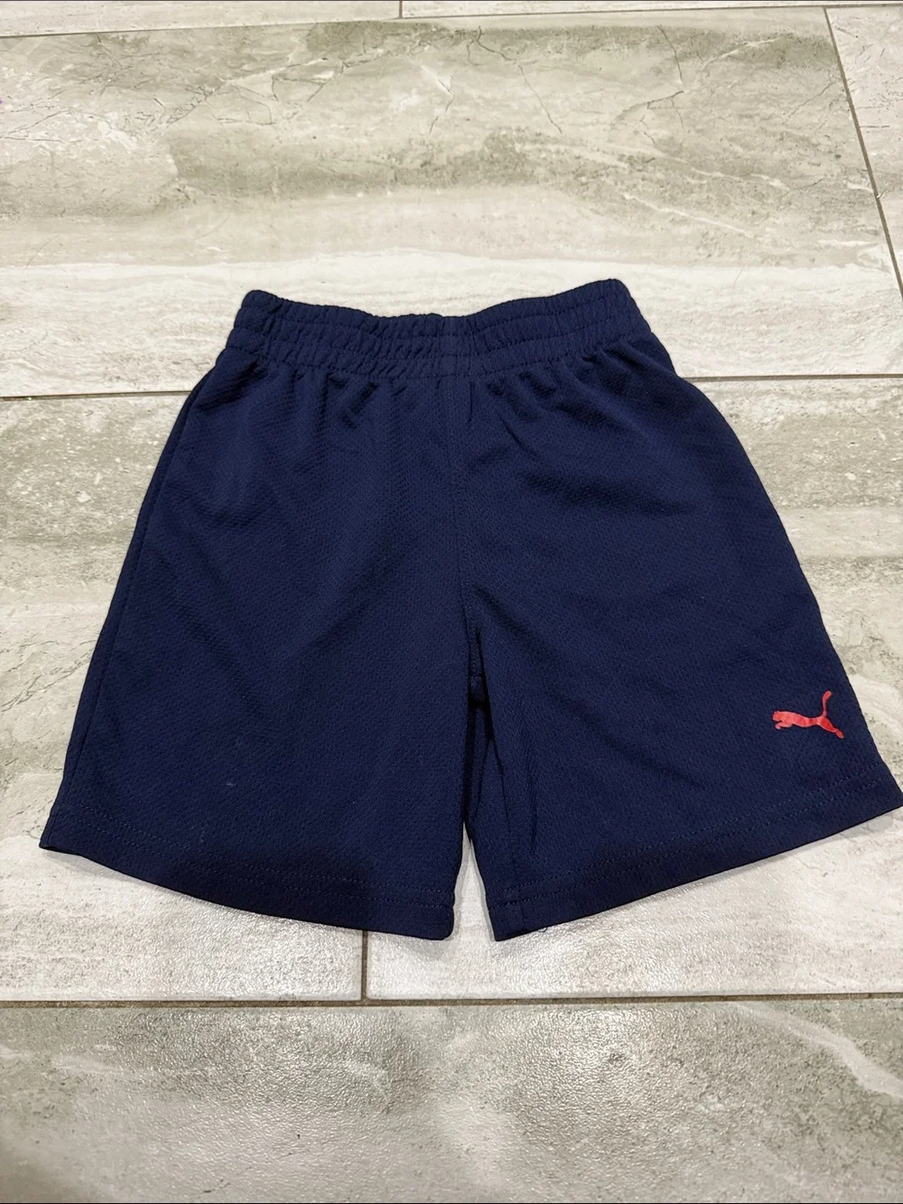 Puma Kids Navy Shorts with Red Puma Logo